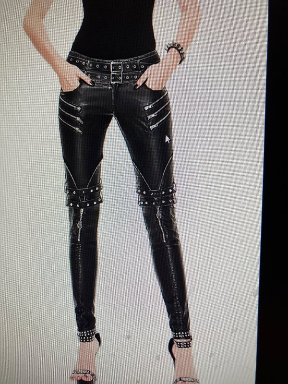 Devil Fashion - Faux Leather Biker Pants with zippers & Skeleton Hands - Small